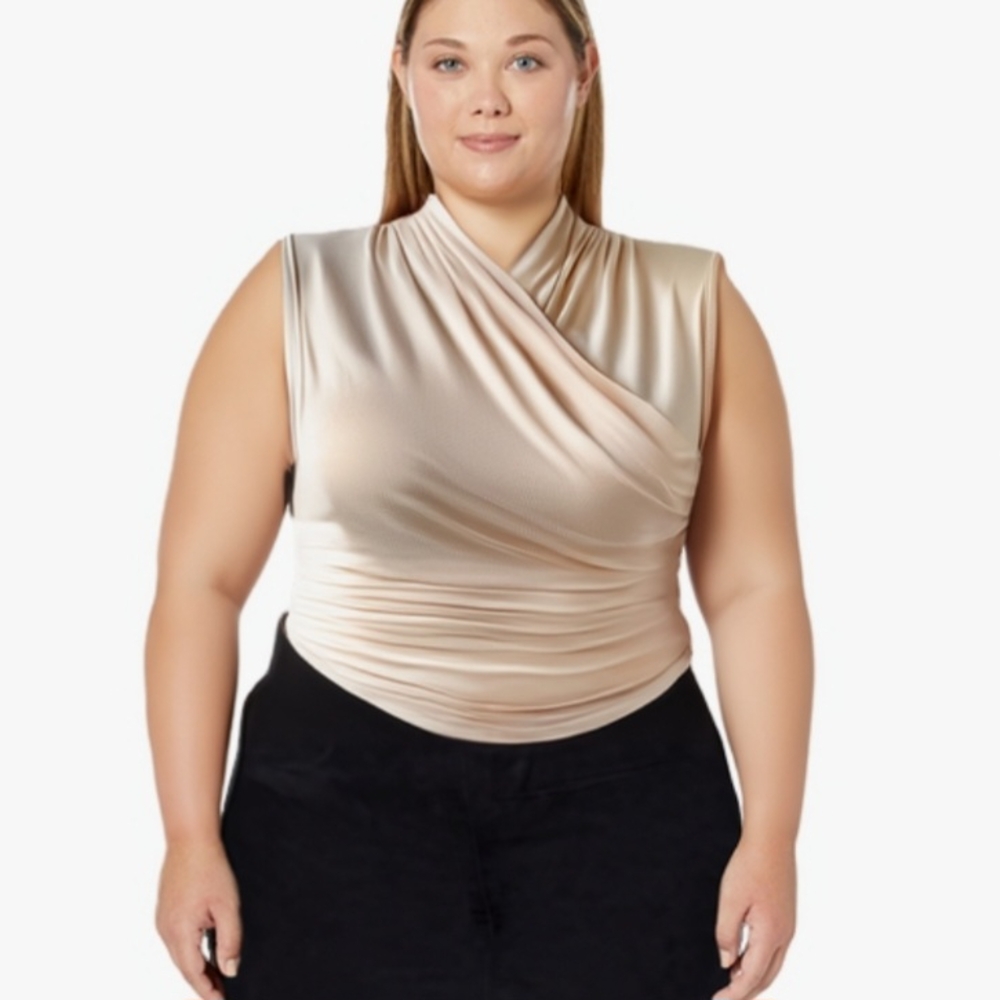 Kara & Kate Apricot Sleeveless Wrap Blouse Ruched Style NWT Size XL